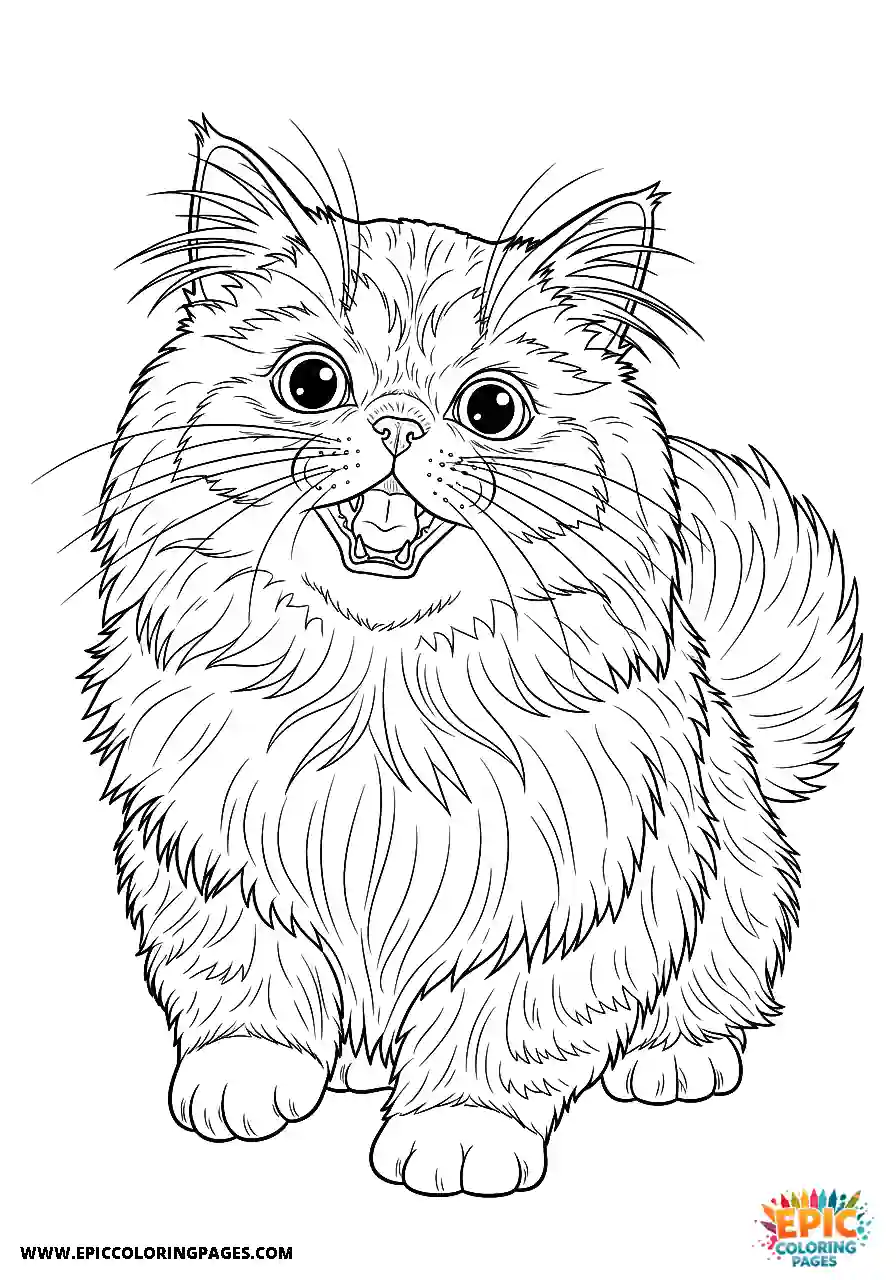 Persian Realistic Persian cat sketch with an excited expression coloring sheet