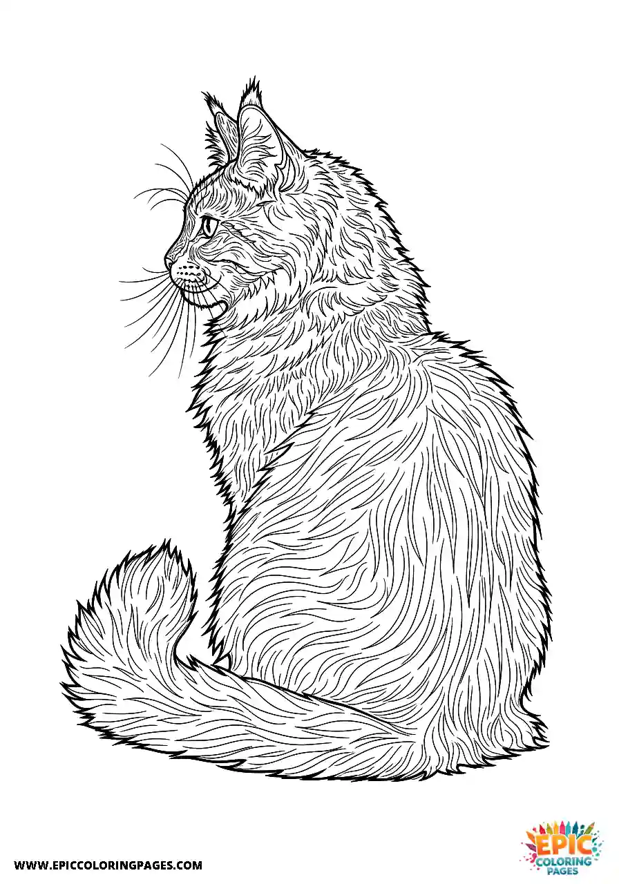 Rear view of a Maine Coon with textured fur in realistic style