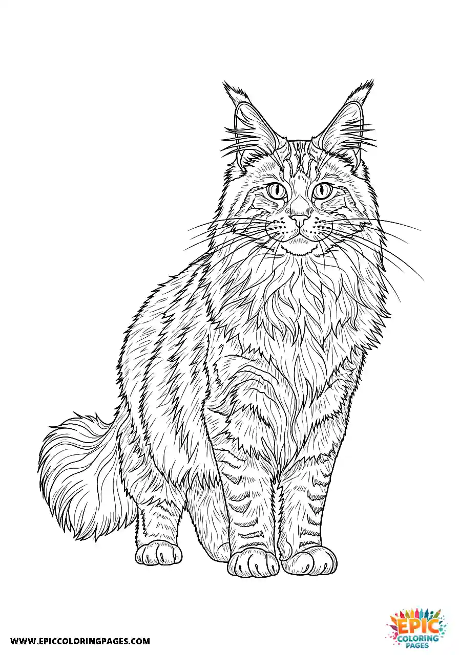 Side view of a standing Maine Coon in realistic style