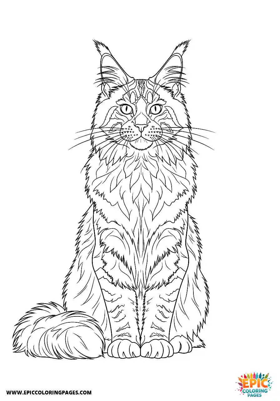 Symmetrical face of a Maine Coon in realistic style