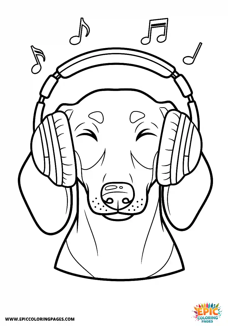 Dachshund Simple dachshund wearing headphones to hear music