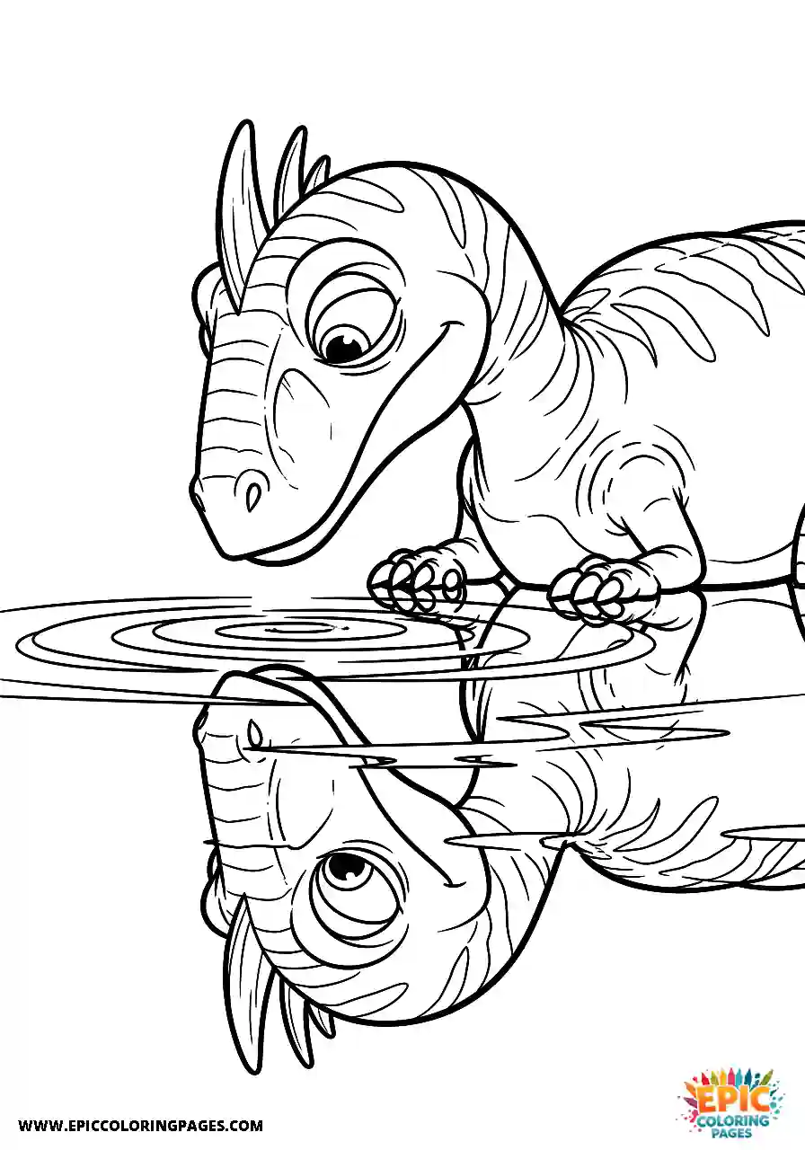 Oviraptor simple oviraptor looking in a water reflection