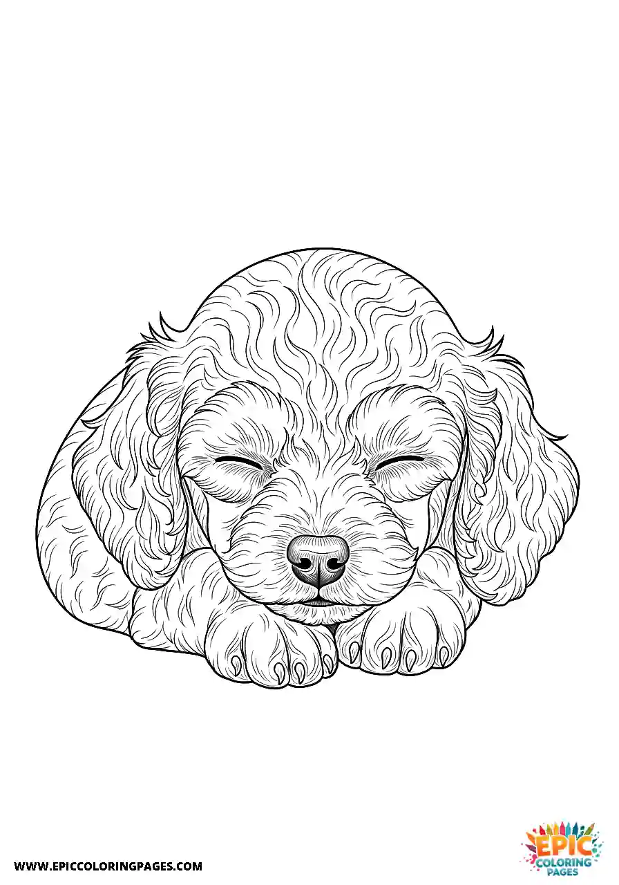 Small Poodle Dog Puppy Sleeping Soundly Realistic Style For Adults Realistic small Poodle dog puppy coloring sheet for adults sleeping soundly