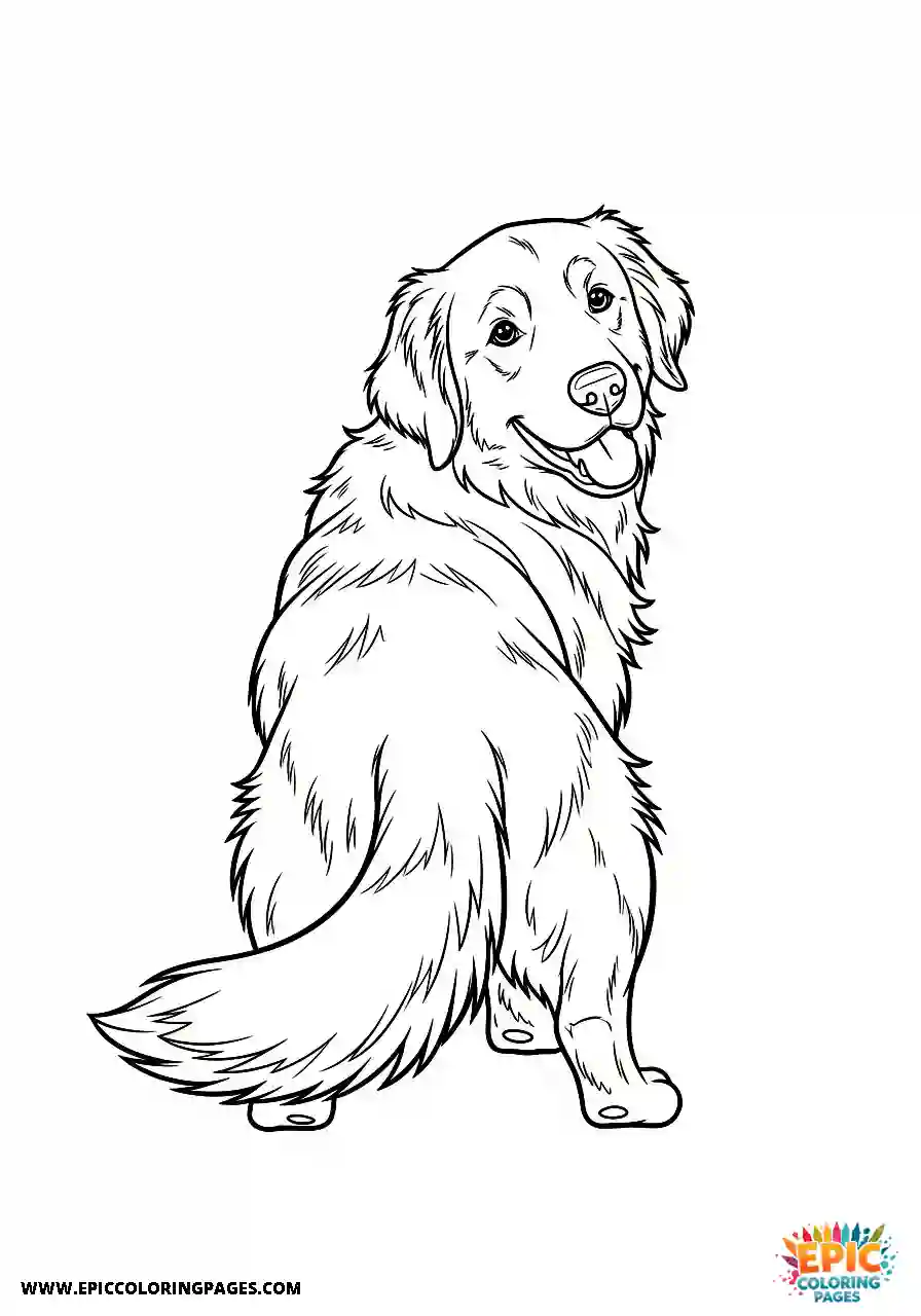 Golden Retriever thick lines golden retriever from a back view in anime style