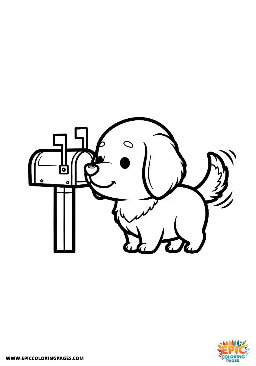 Golden Retriever thick lines golden retriever investigating a mailbox