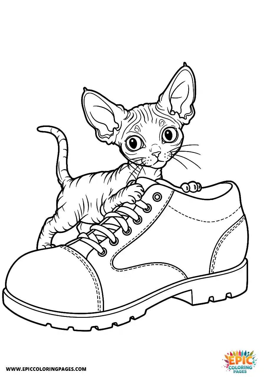 Devon Rex The tiny devon rex cat kitten exploring a large shoe