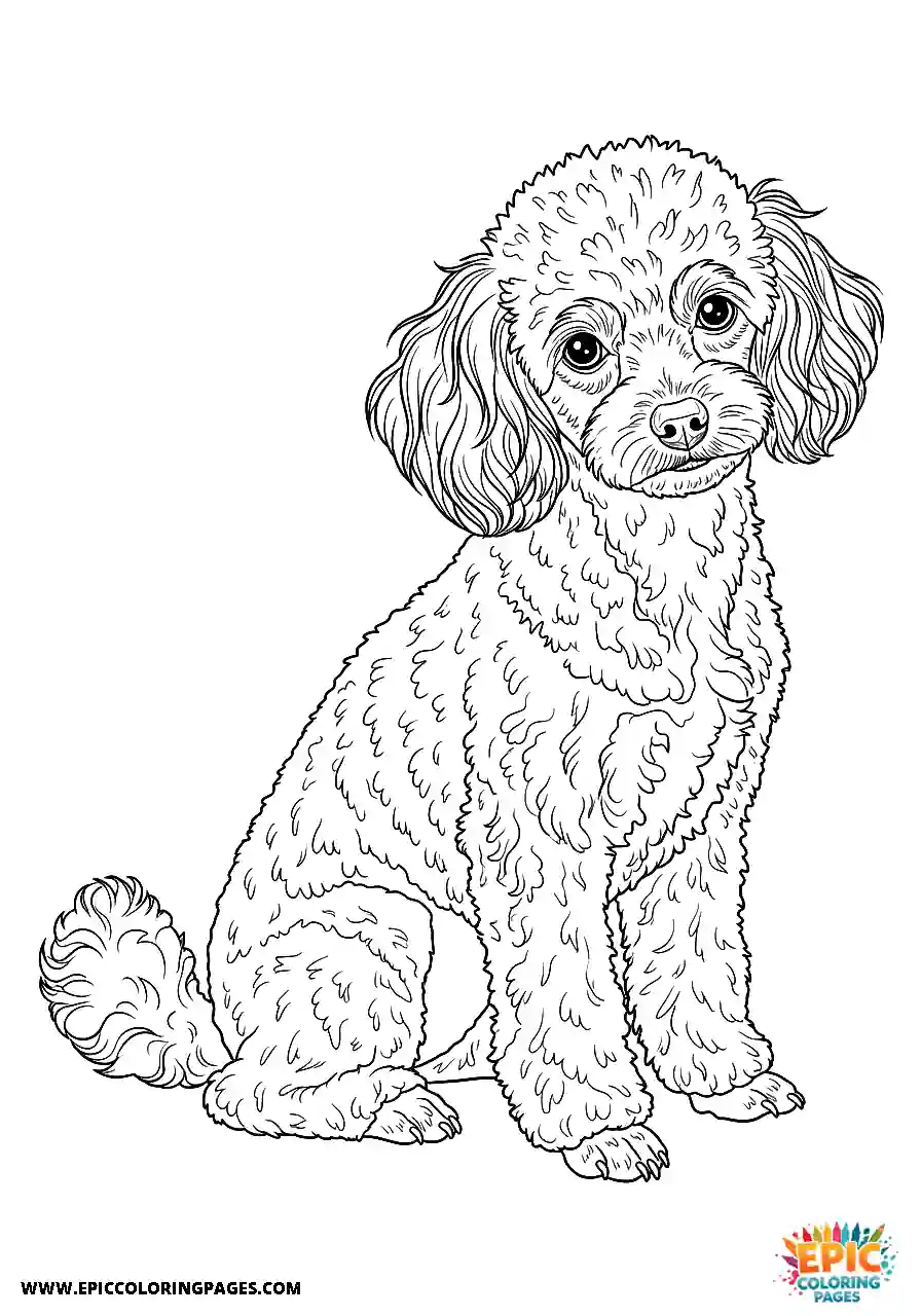 Toy Poodle Sitting With A Small Frame Realistic Style Realistic Toy Poodle coloring page sitting with a small frame