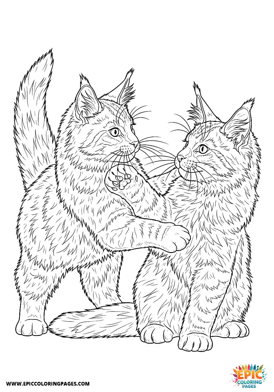 Two Maine Coon kittens interacting playfully