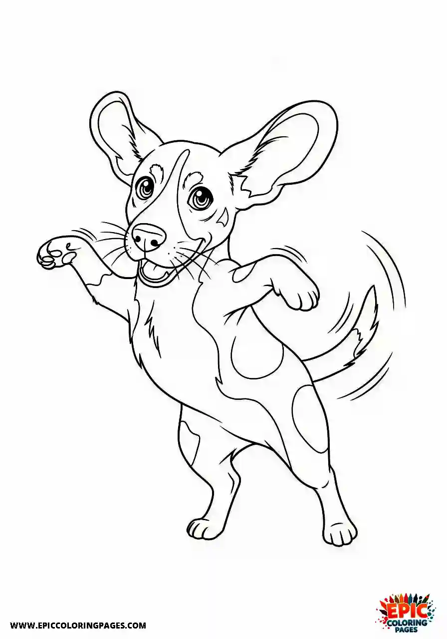 Beagle Anime style beagle harrier dog jumping around joyfully while shaking its back end