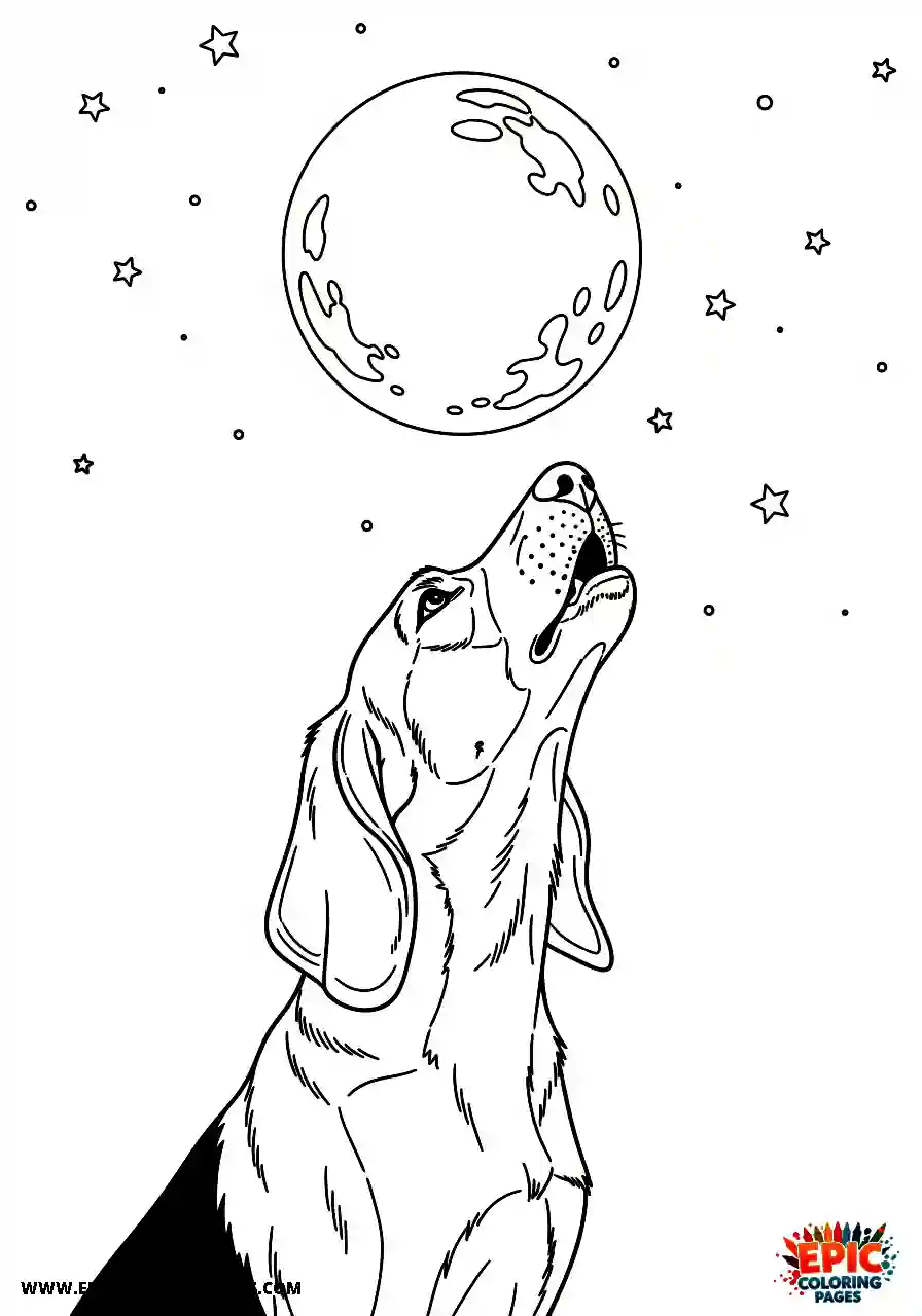 Beagle Anime style beagle harrier pet howling at the moon on a starry night