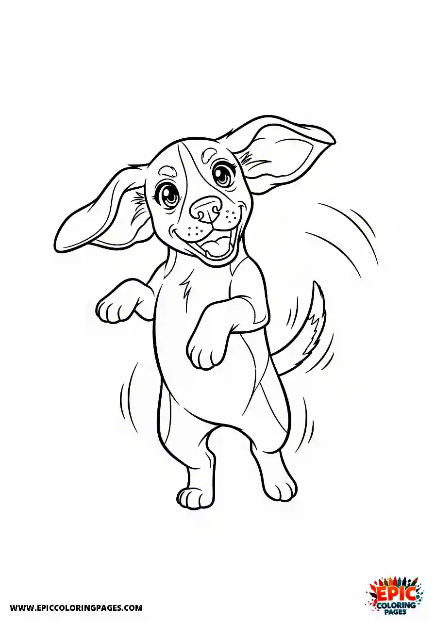 Beagle Anime style beagle harrier pup doing a happy dance with its tail wagging