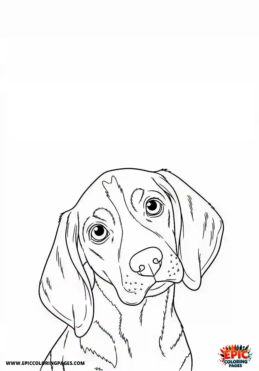 Beagle Anime style beagle harrier puppy staring with a puzzled expression while bending its neck to the side