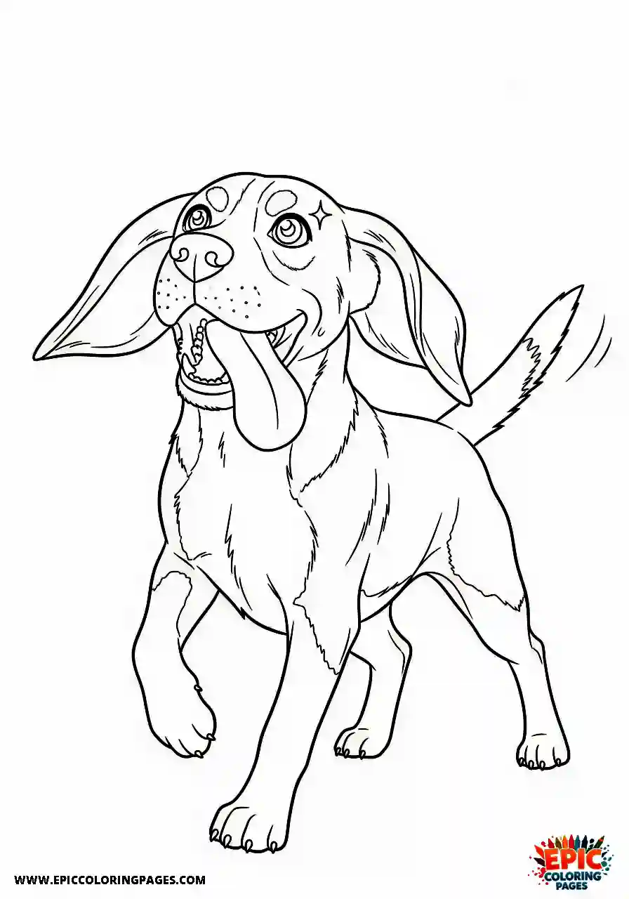 Beagle Anime style beagle panting with joy after a long run with its tongue out