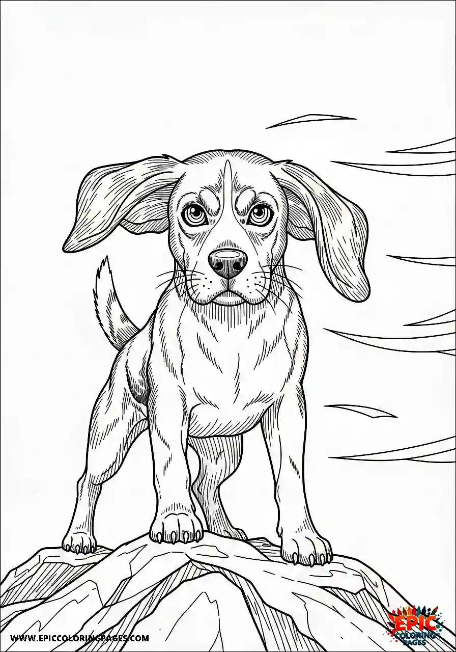 Beagle Anime style beagle striking a brave pose on top of a boulder against a windy sky