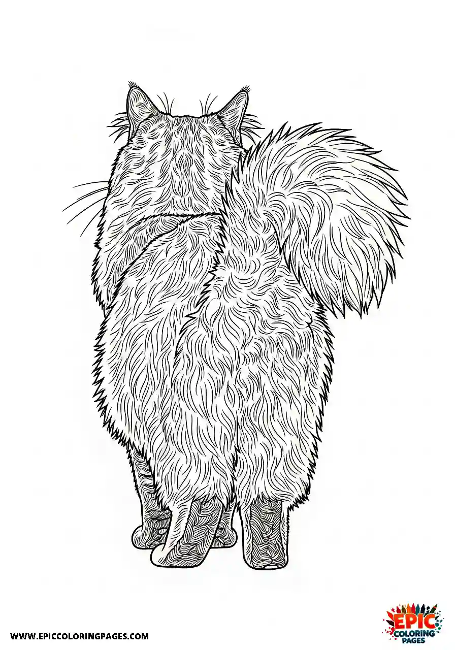Siberian Cat Back view of a Siberian cat with a fluffy tail
