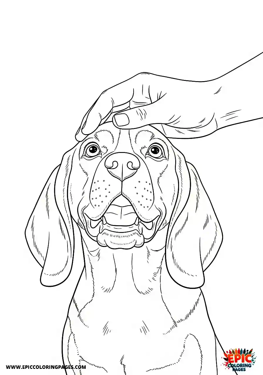 Beagle Beagle hound receiving a gentle head pat from a human hand