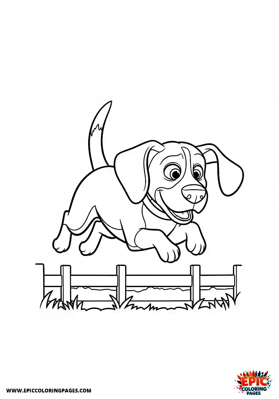 Beagle Beagle pet leaping over a small fence with agility