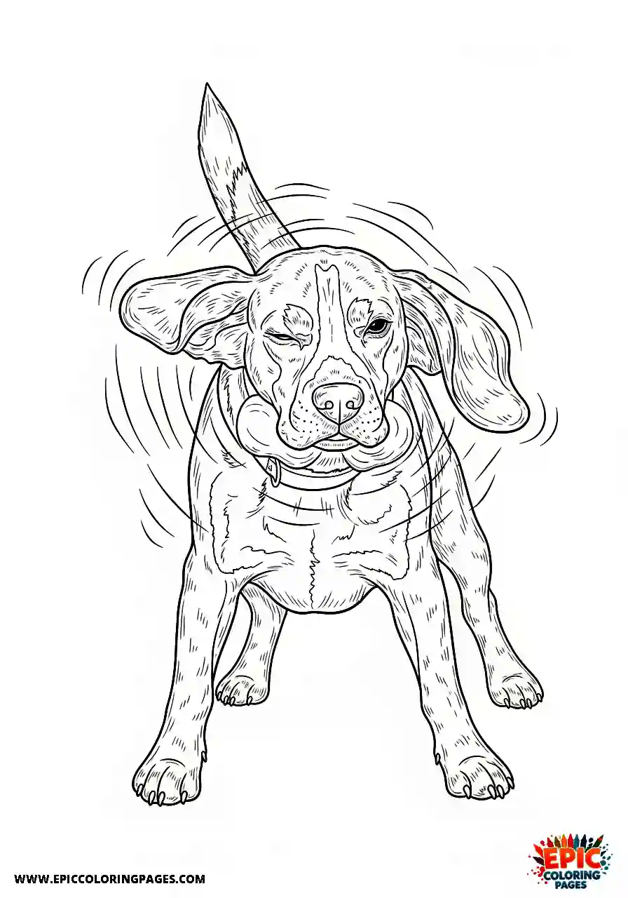 Beagle Beagle shaking its body rapidly with the fur in motion