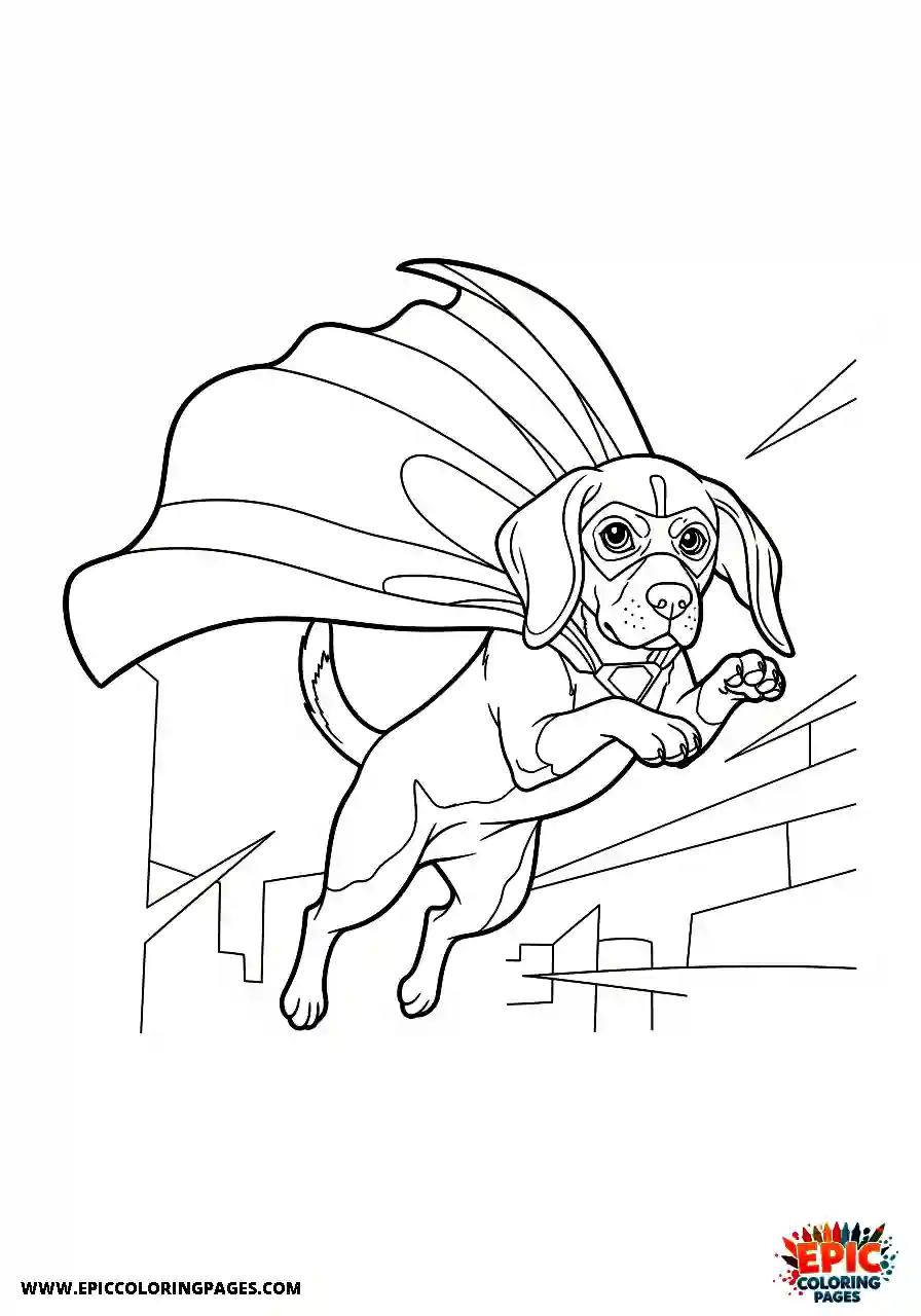 Beagle Brave manga style beagle hound standing tall while wearing a flying cape