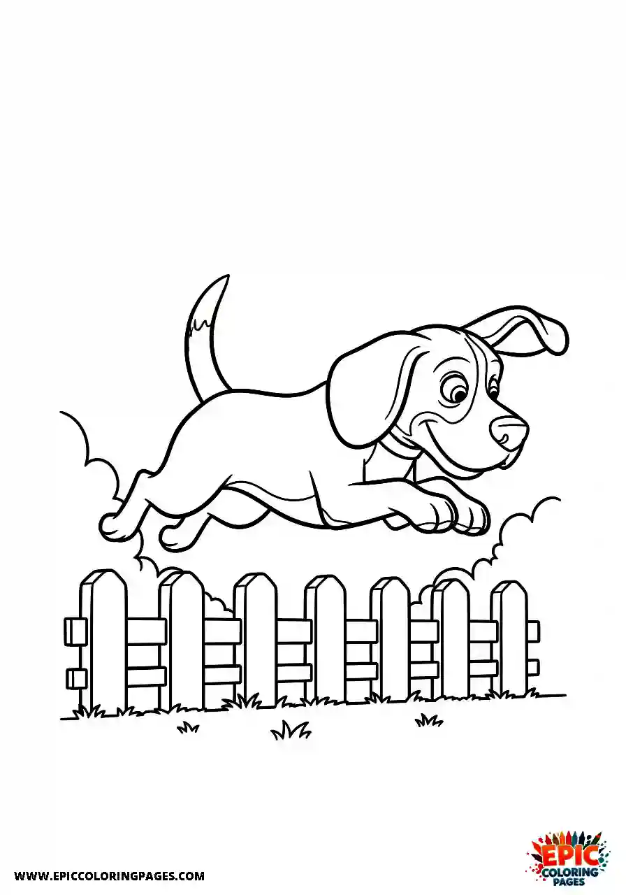 Beagle Cartoon style beagle athletic hound jumping across a wooden barrier