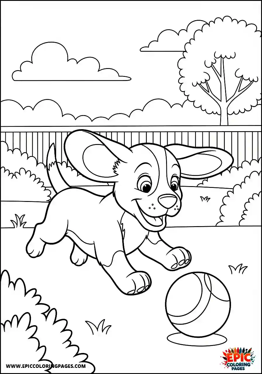 Beagle Cartoon style beagle cute pet playing with a ball in the backyard