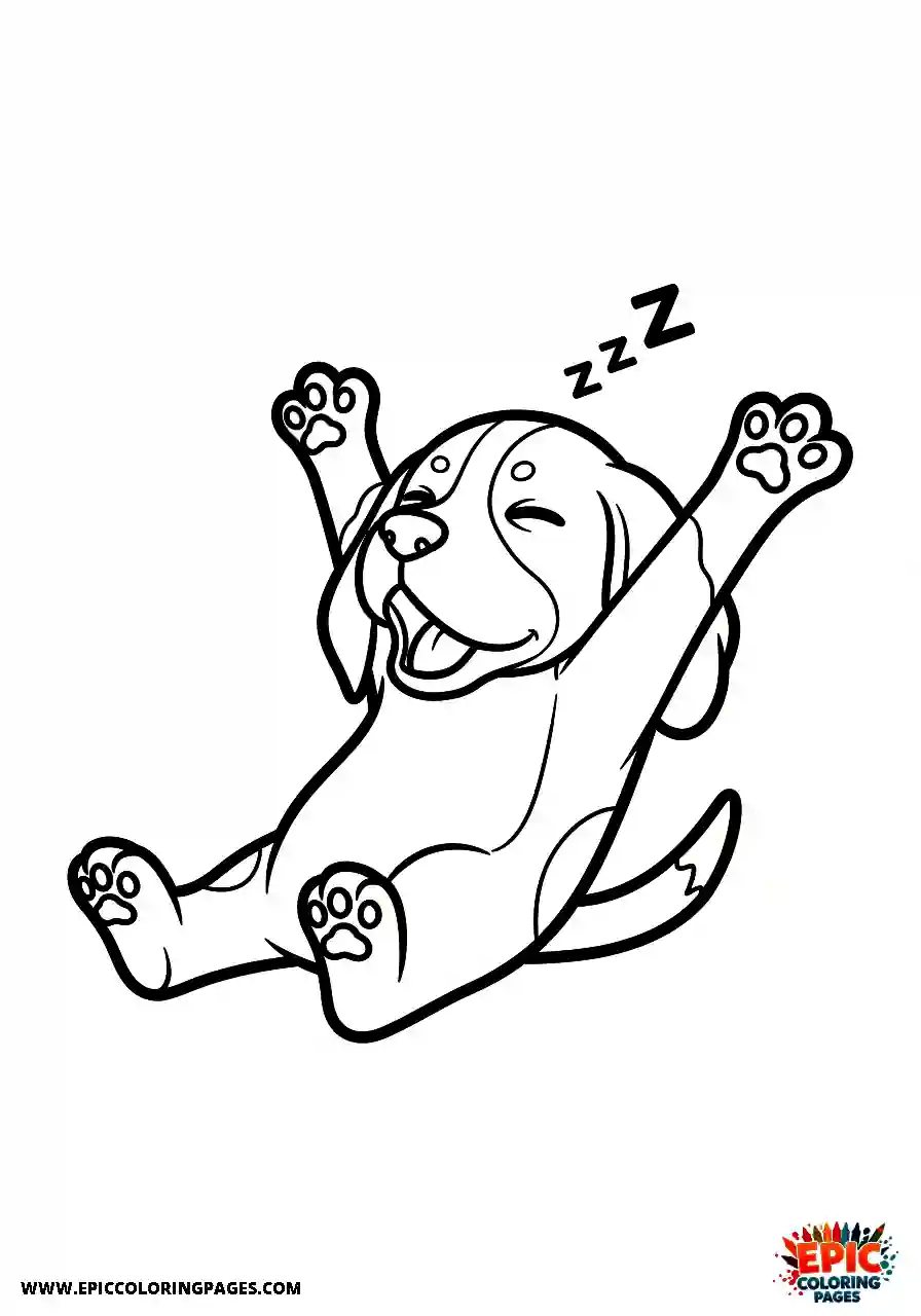 Beagle Cartoon style beagle dog stretching after waking up from a nap
