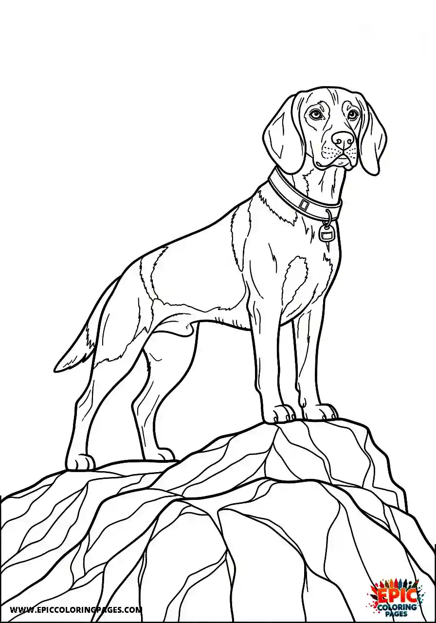 Beagle Cartoon style beagle harrier posing majestically on a rock formation