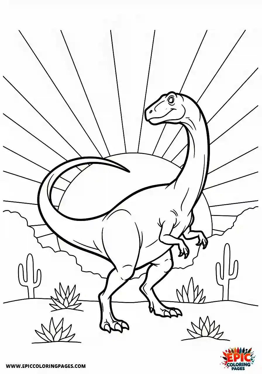 Coelophysis Cartoon style coelophysis silhouette against a sunset