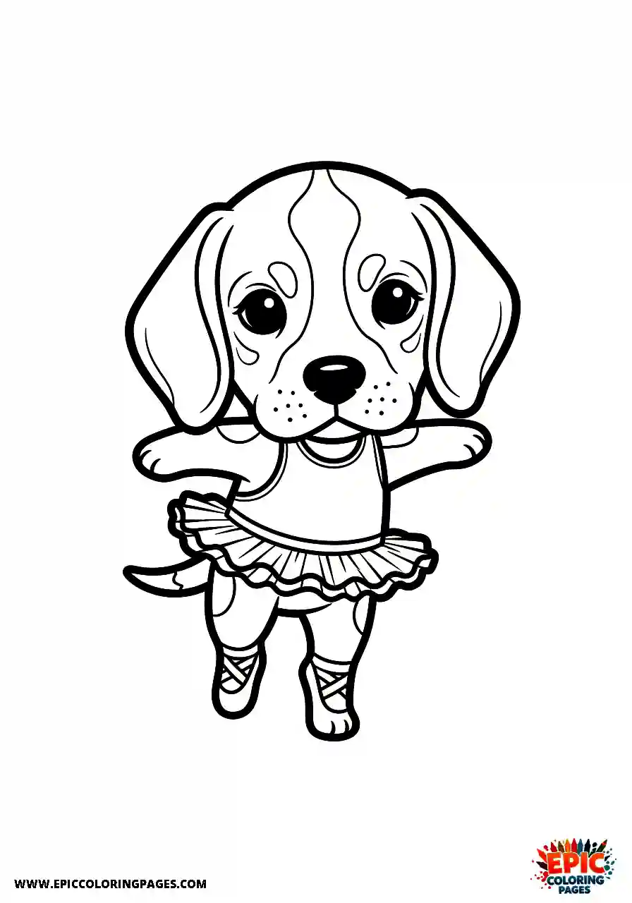 Beagle Chibi style beagle harrier puppy wearing a tutu while dancing ballet gracefully