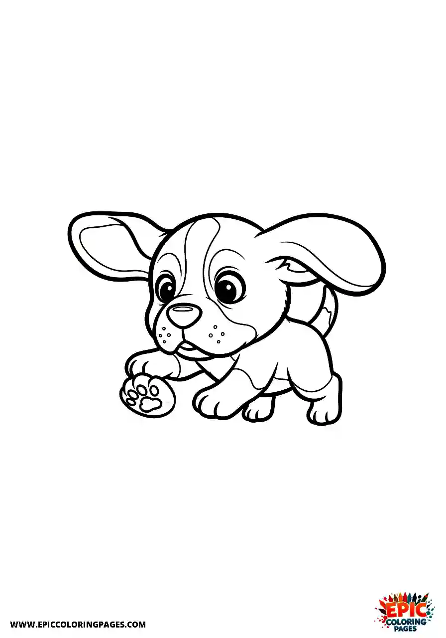 Beagle Chibi style beagle puppy tripping over its own big paws