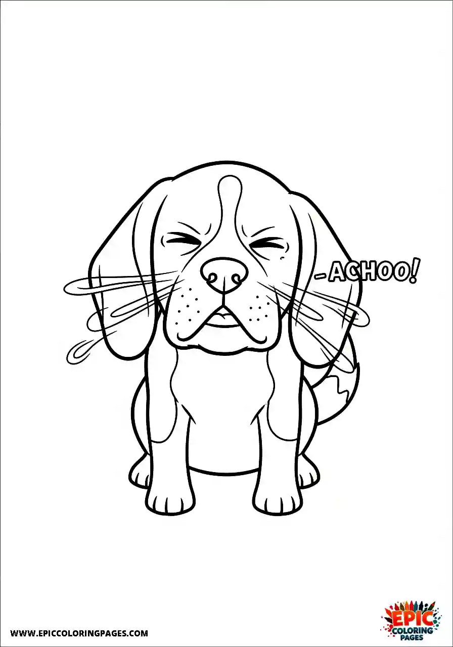 Beagle Cute beagle puppy sneezing with its eyes squeezed tightly shut
