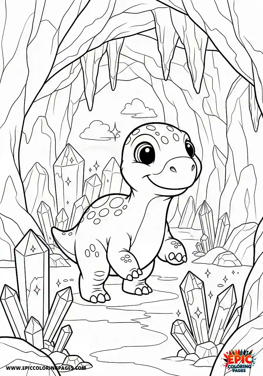 Coelophysis Cute cartoon style coelophysis exploring a crystal cave