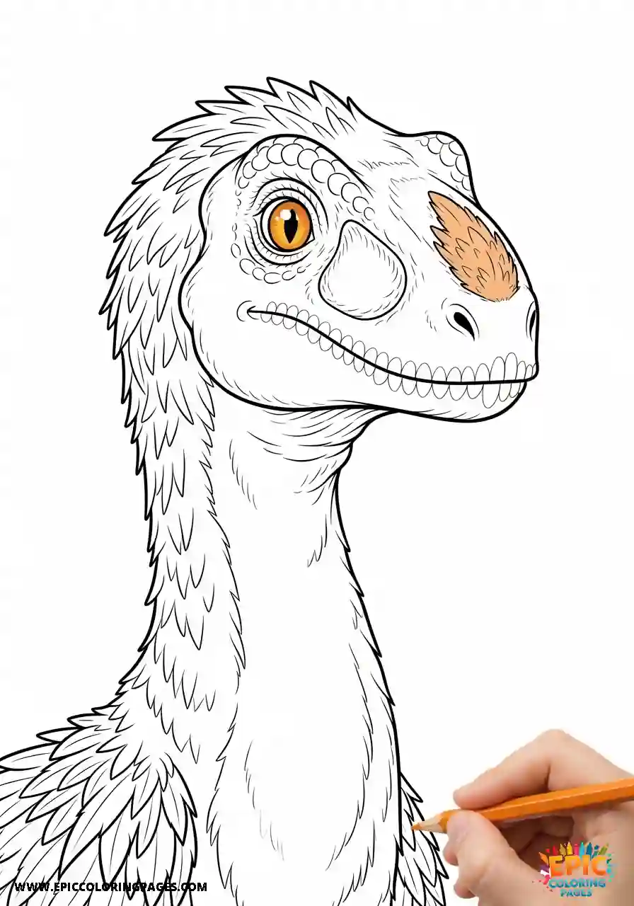 Deinonychus coloring Page with thick lines, shown in a clear side view pose, designed for kids and dinosaur fans