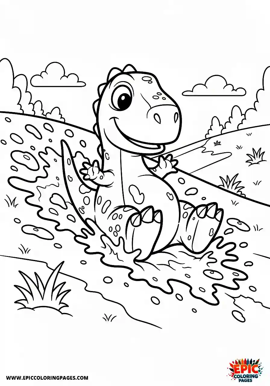 Coelophysis Easy cartoon style coelophysis sliding down a muddy hill