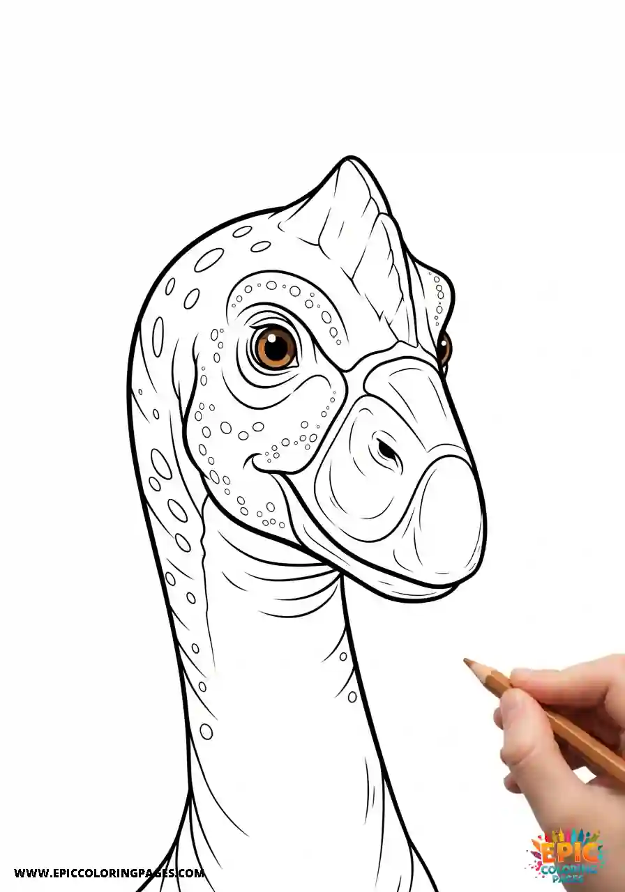 Edmontosaurus coloring Page with Thick lines and bold black outline, friendly dinosaur design for kids