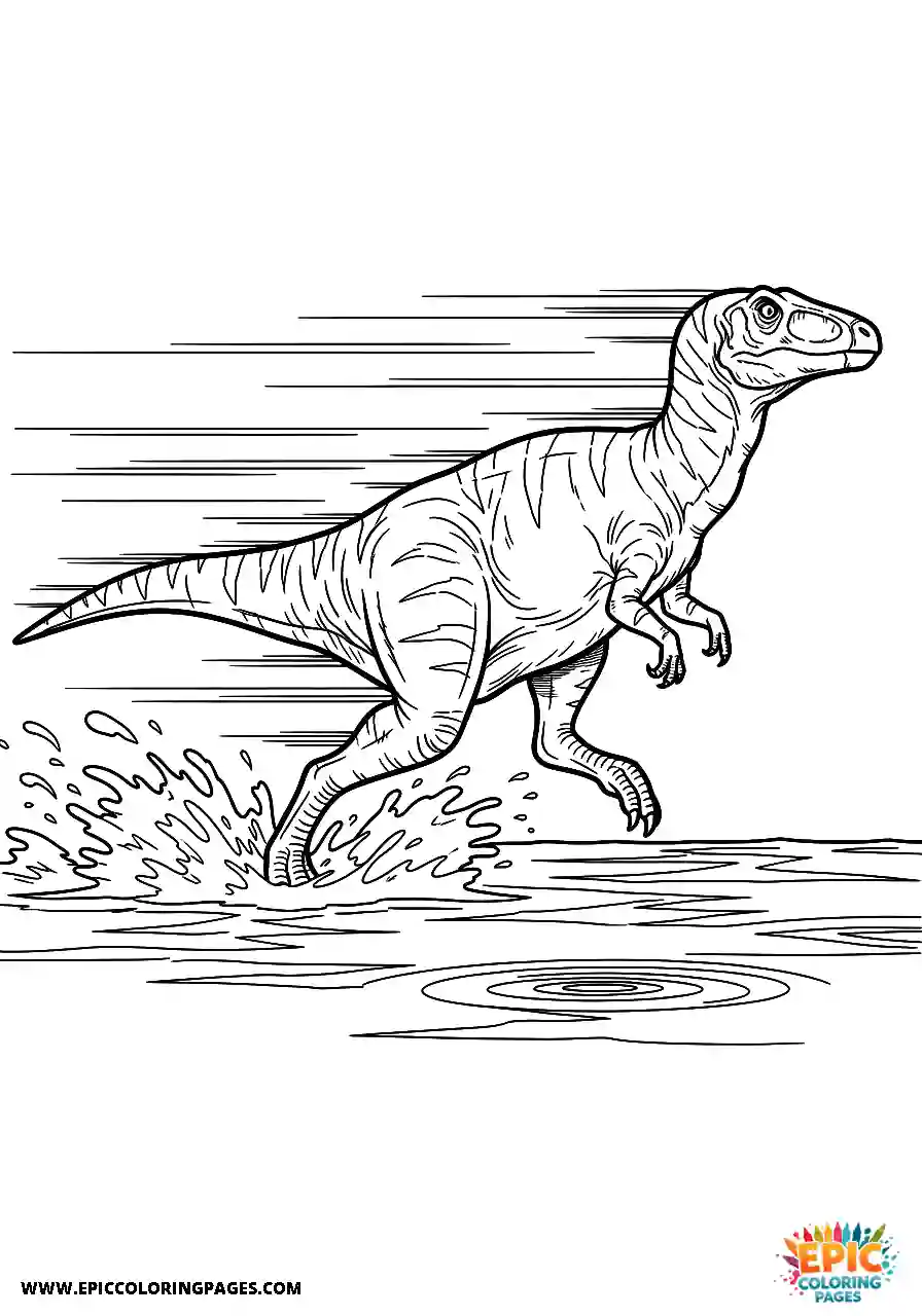 Edmontosaurus Edmontosaurus running across the water surface with speed lines