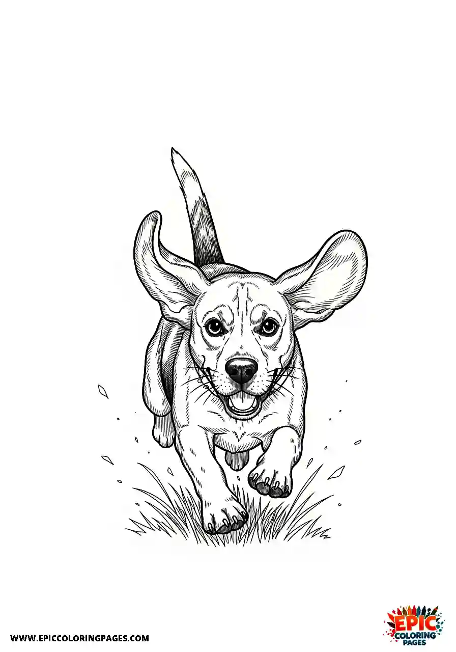 Beagle Fast manga style beagle pet sprinting while its ears catch the wind