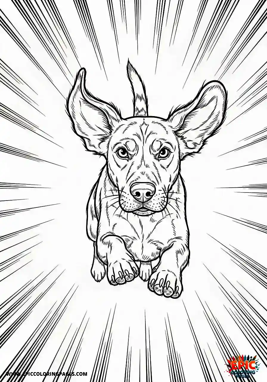 Beagle Fierce beagle harrier dashing forward surrounded by intense background lines