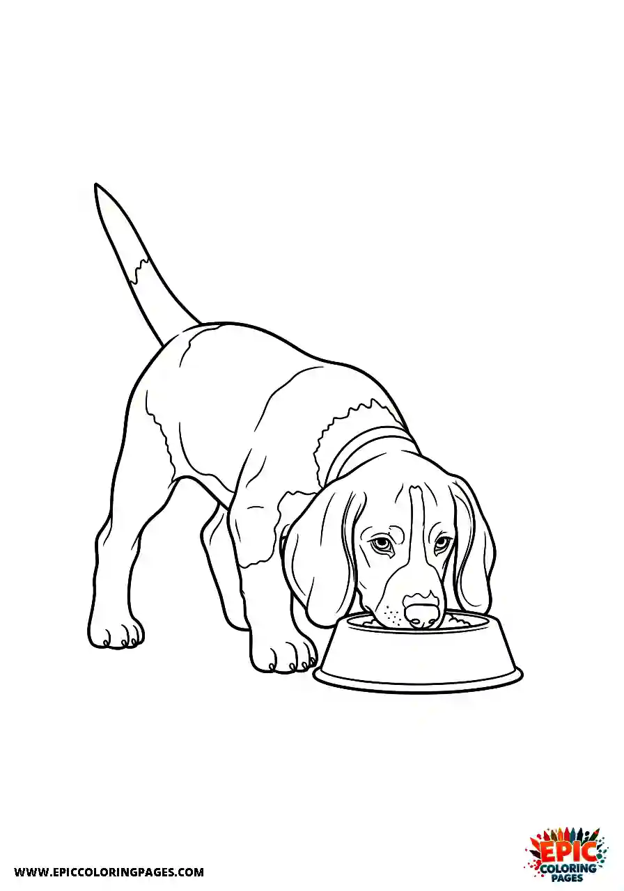 Beagle Hungry beagle harrier puppy enjoying a meal