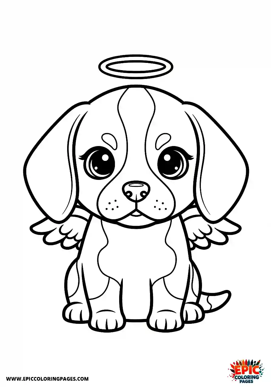 Beagle Kawaii style beagle looking heavenly with soft white wings on its back