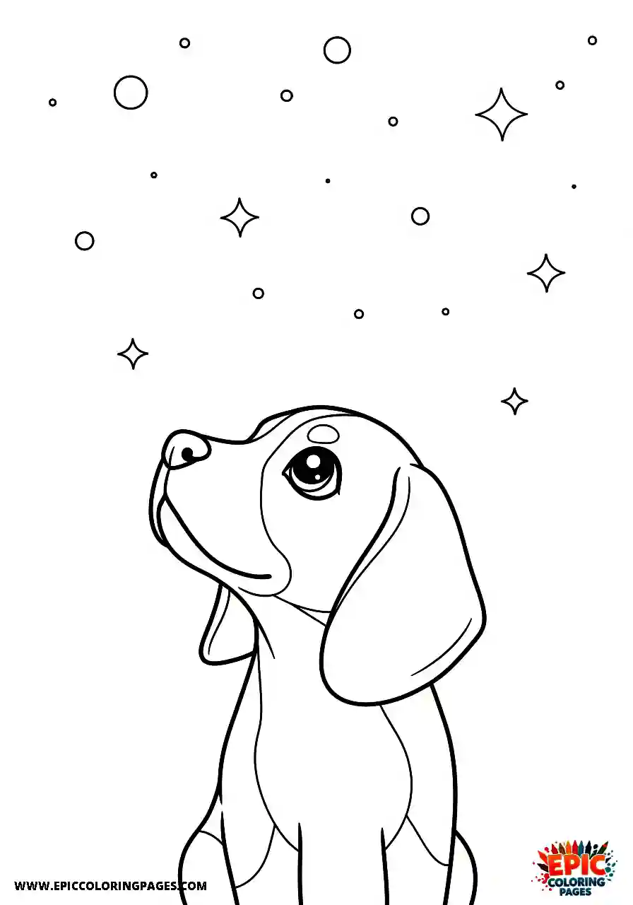 Beagle Kawaii style beagle pet staring up at the shiny constellations