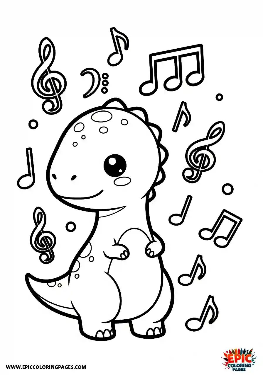 Coelophysis Kawaii style coelophysis with music notes floating around