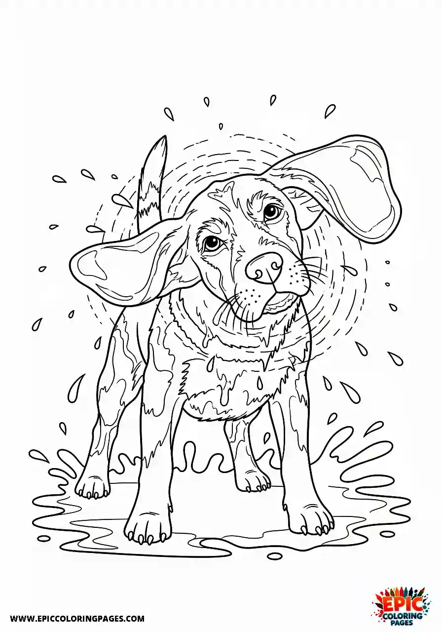 Beagle Line art style beagle harrier pet shaking water off after a bath