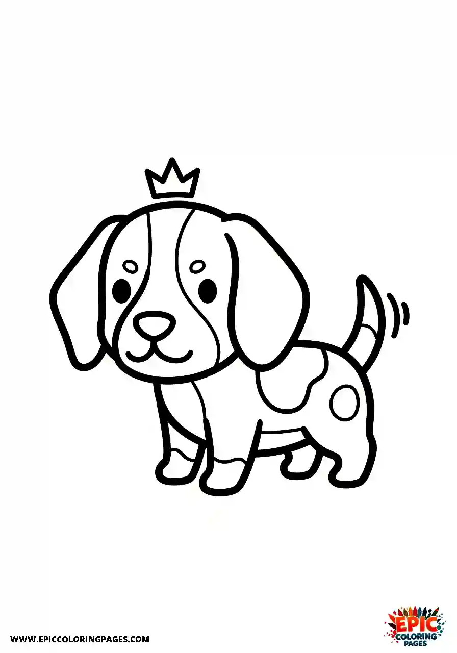 Beagle Majestic beagle harrier wearing a tiny golden crown on its head