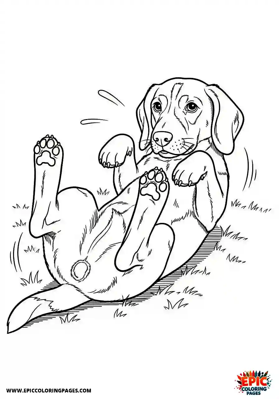 Beagle Manga style beagle harrier pet rolling over asking for a belly rub