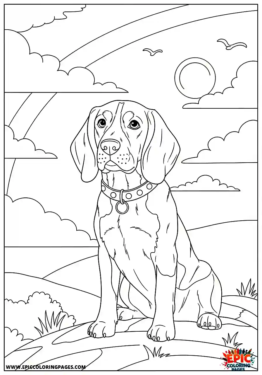 Beagle Noble beagle harrier hound posing heroically across a windy beautiful mountaintop