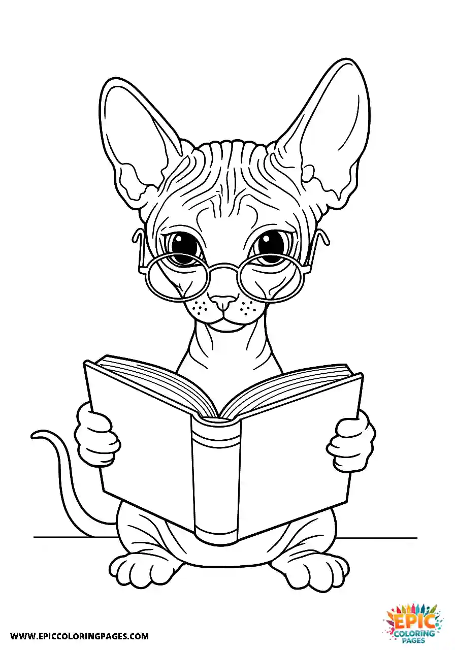 Sphynx One sphynx studying a book closely