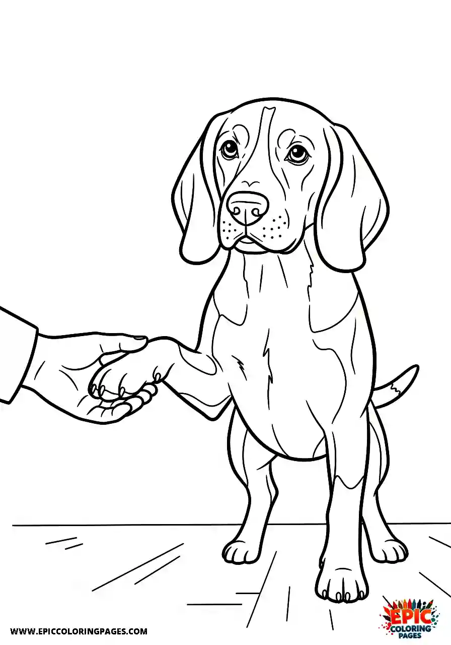 Beagle Polite beagle harrier offering a paw shake to its loving owner