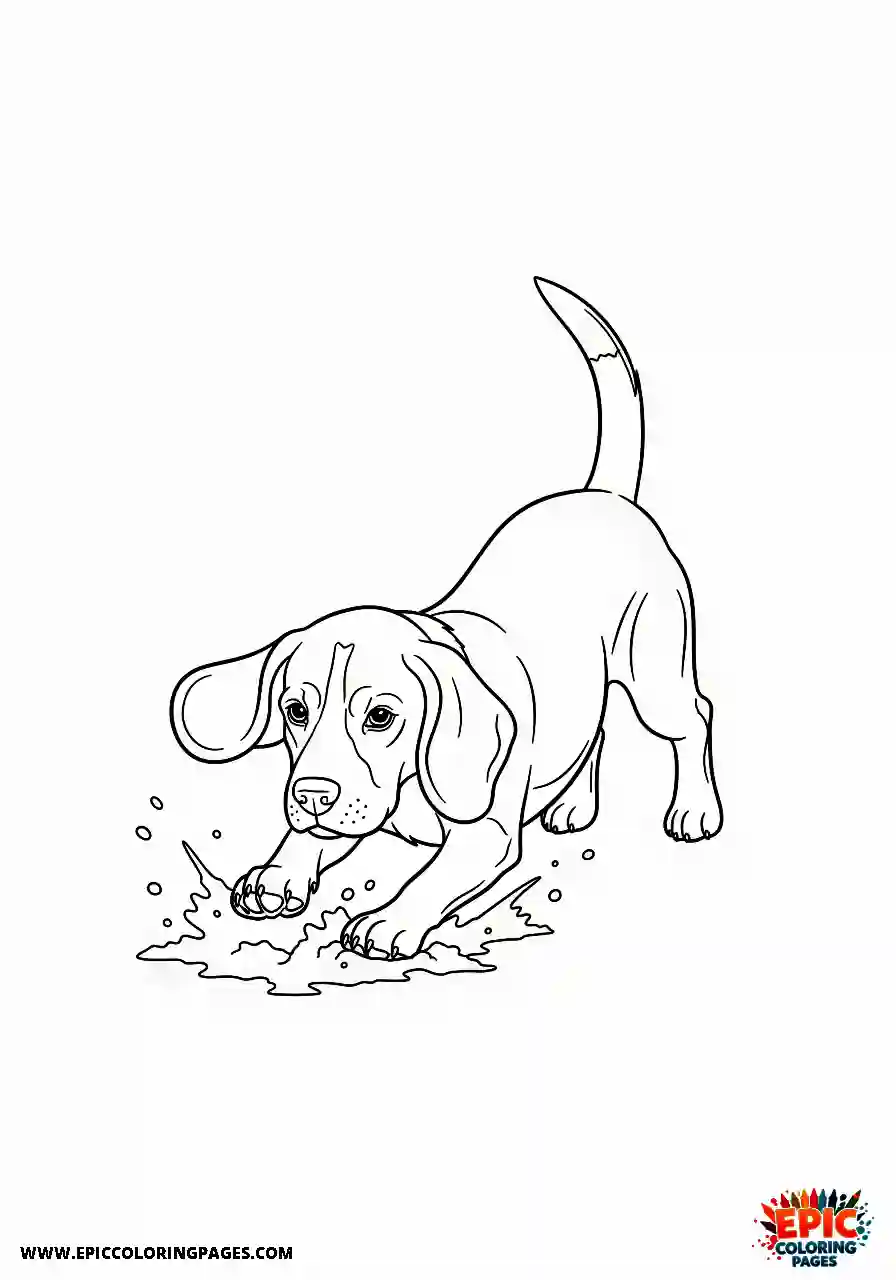 Beagle Realistic beagle dog in a digging motion with dirt flying behind its paws