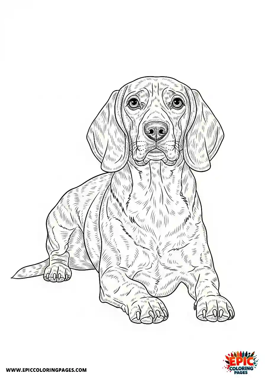 Beagle Realistic beagle harrier dog lying in a sphinx position regally observing